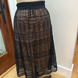 Missoni Black knit lace Sheer midi Skirt with elastic waist and tie